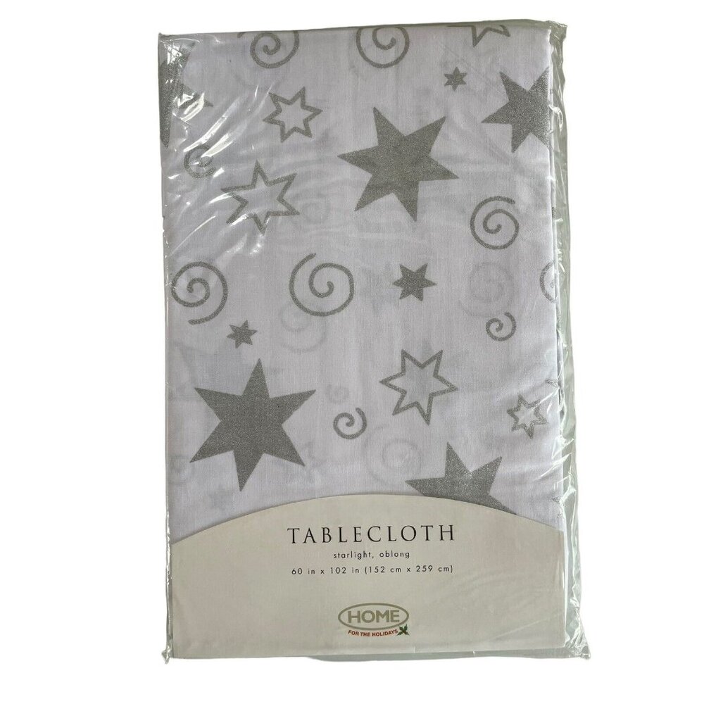 Vintage Threshold Silver Stars Tablecloth 60”x102”